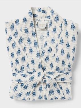 Threshold Floral Waffle Bath Robe Blue/White - S/M